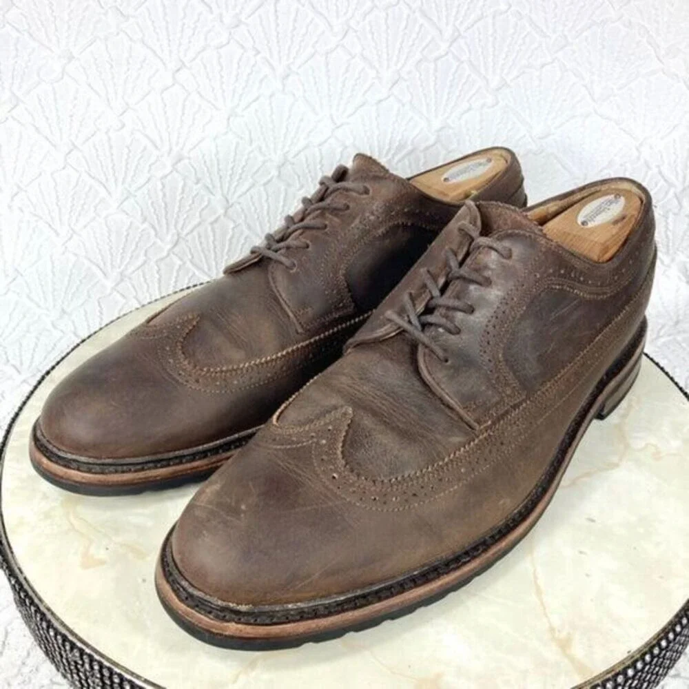 Frye James Wingtip Oxford Shoes Sz 12 Brown Full Grain Distressed Leather Preppy